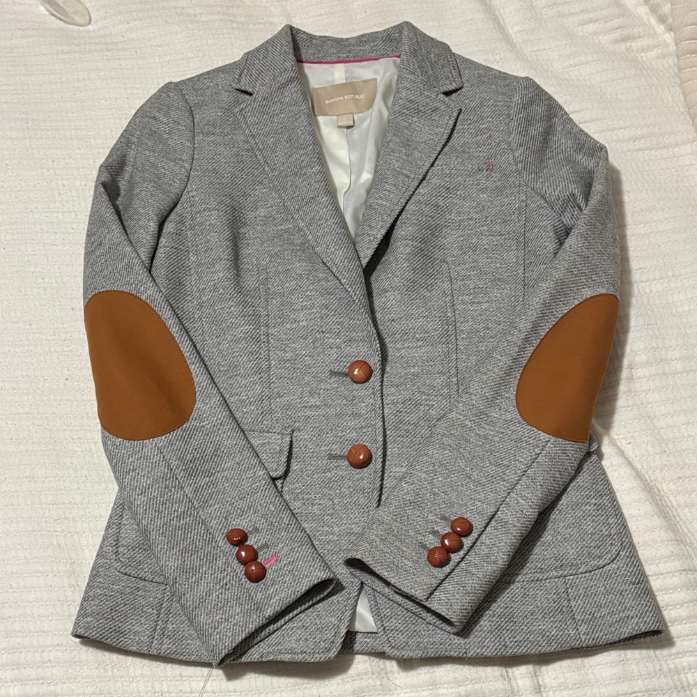 Banana Republic Gray Blazer with Brown Elbow Patches